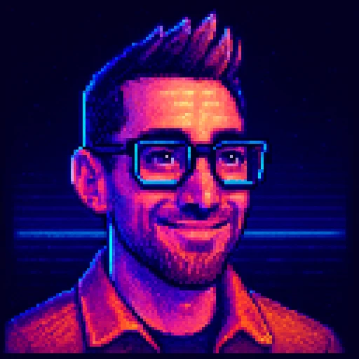 Synthwave pixel-art portrait of Roderic Rinehart